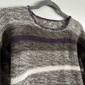 Vintage Knit Seater with Purple, Grey, and White Stripes | SMALL